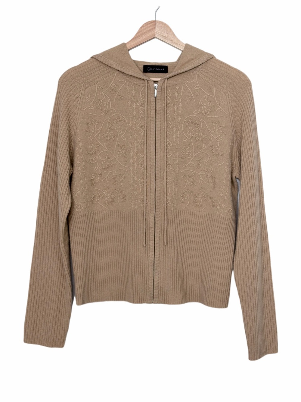 Context Vintage Cashmere Zip-Up Hoodie Sweater Size Large Tan